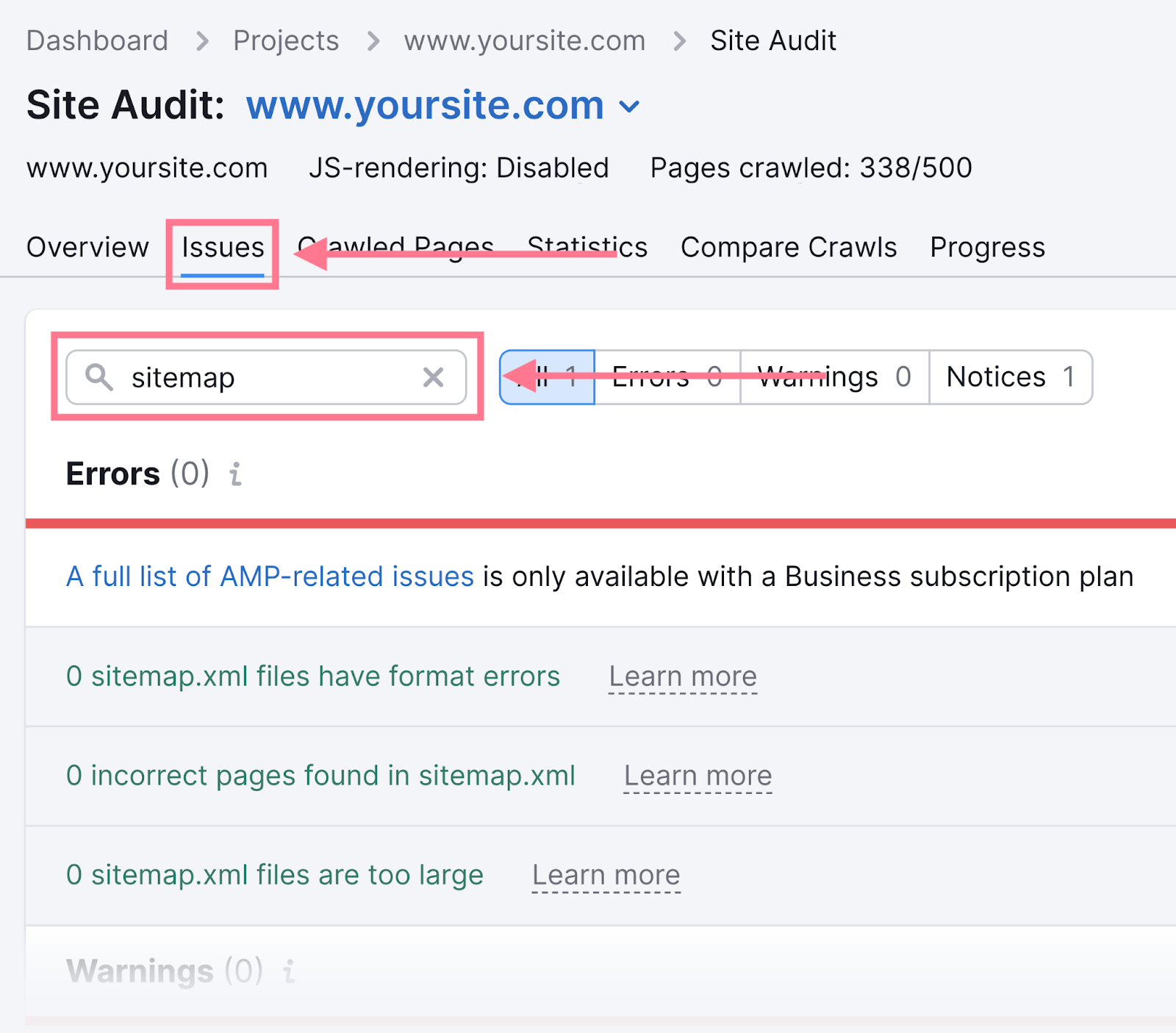 Semrush’s Site Audit tool.
