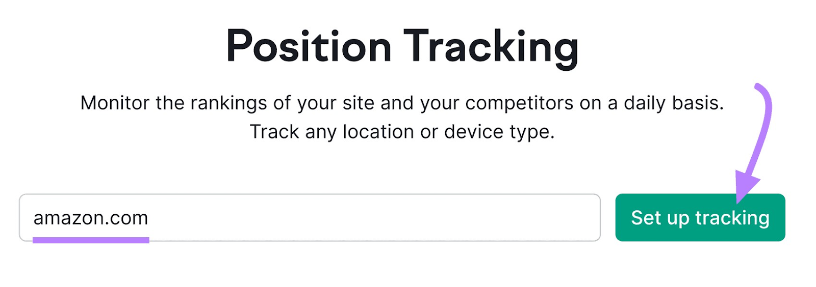 "amazon.com" entered into Position Tracking search bar