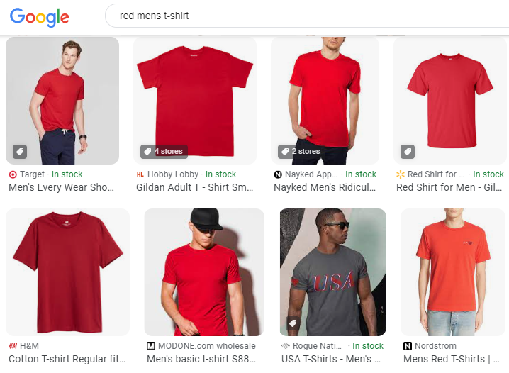 Top image results for “red men’s t-shirt” on Google