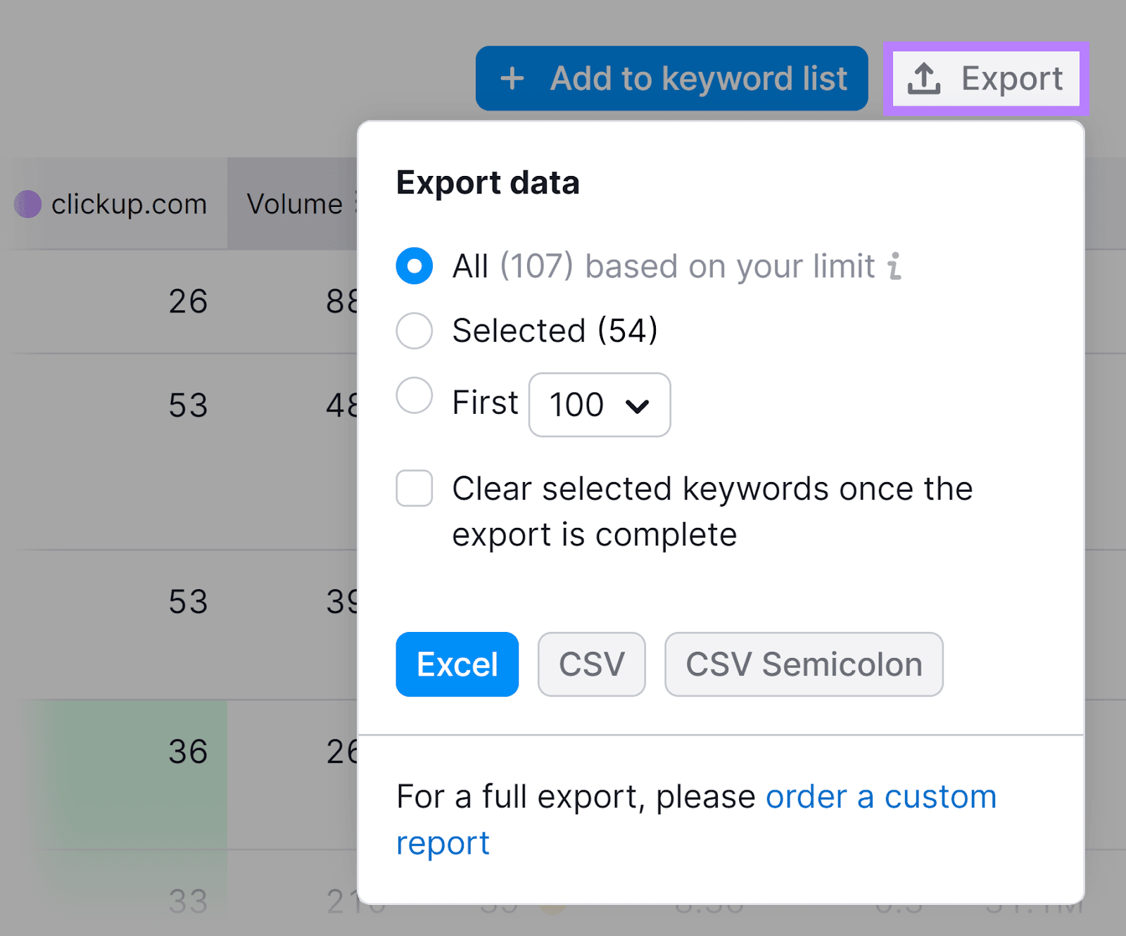 Export fastener  clicked and highlighted.