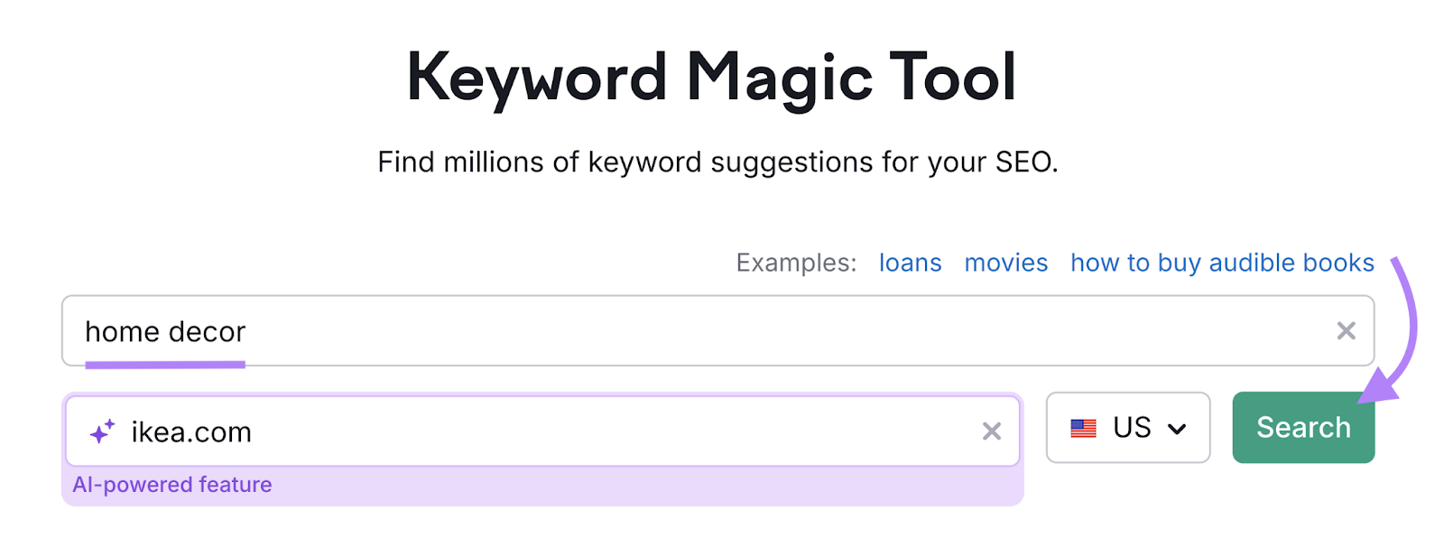 keyword and domain entered into tool