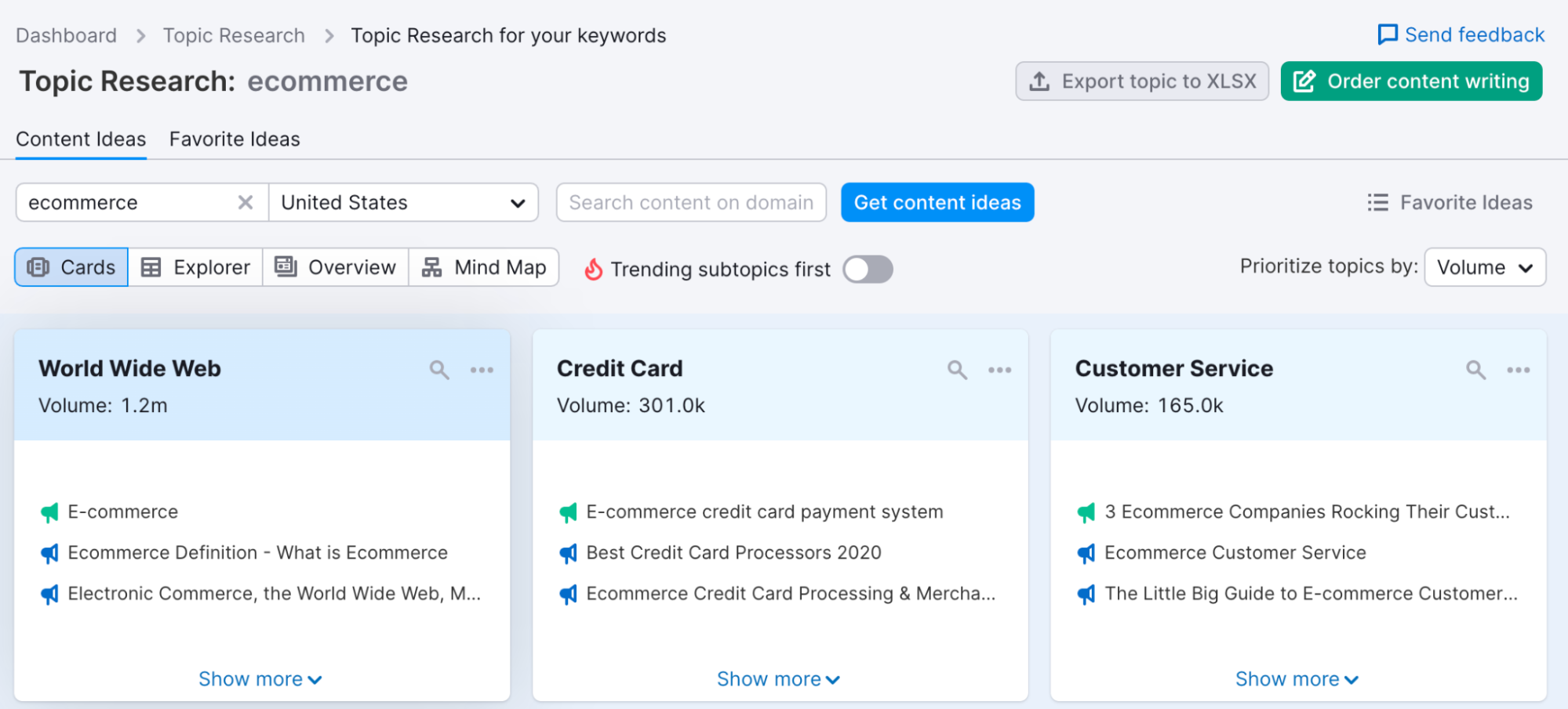 Topic Research for idea generation: screen two