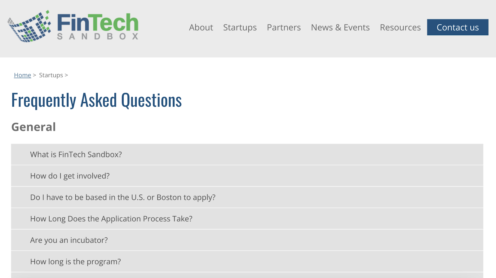 Frequently asked questions on the FinTech Sandbox' site