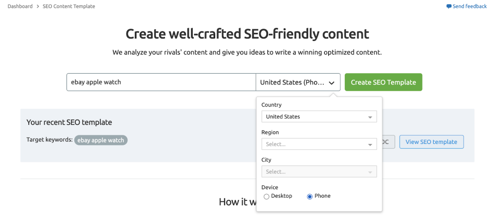 seo content template mobile screenshot