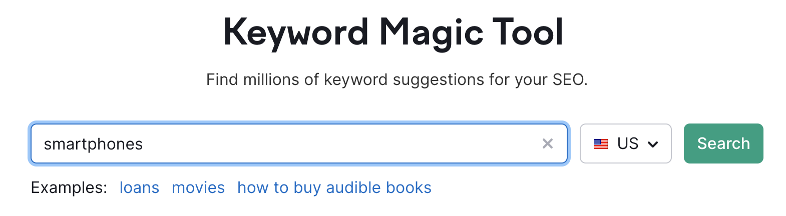 “smartphones” entered in Keyword Magic Tool search bar