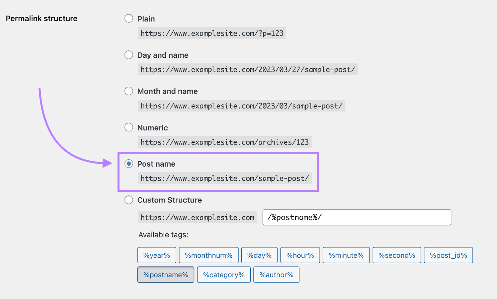 Opciones de URL de WordPress