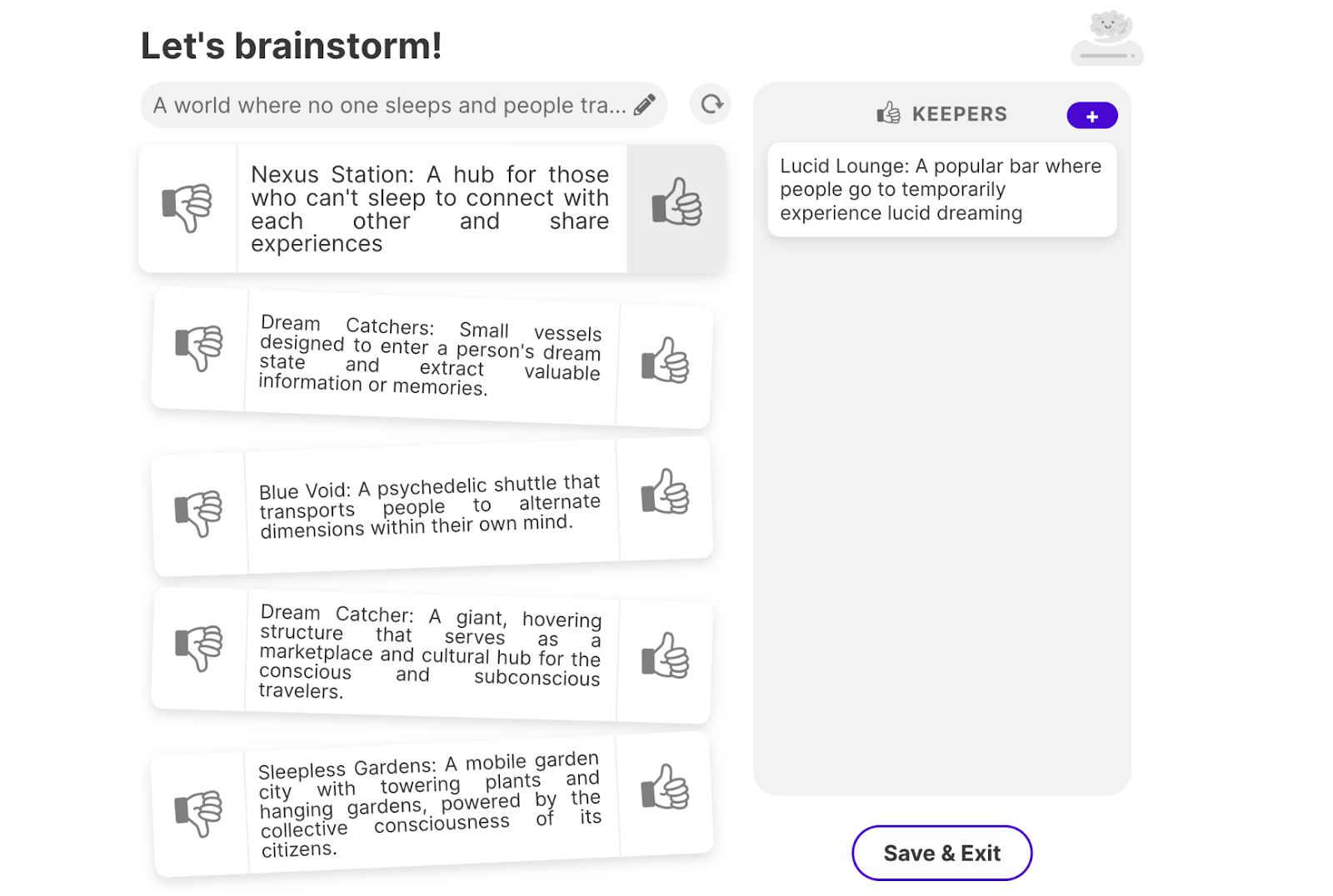 Sudowrite: brainstorming