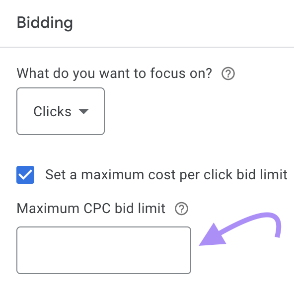 Bidding section in Google Ads