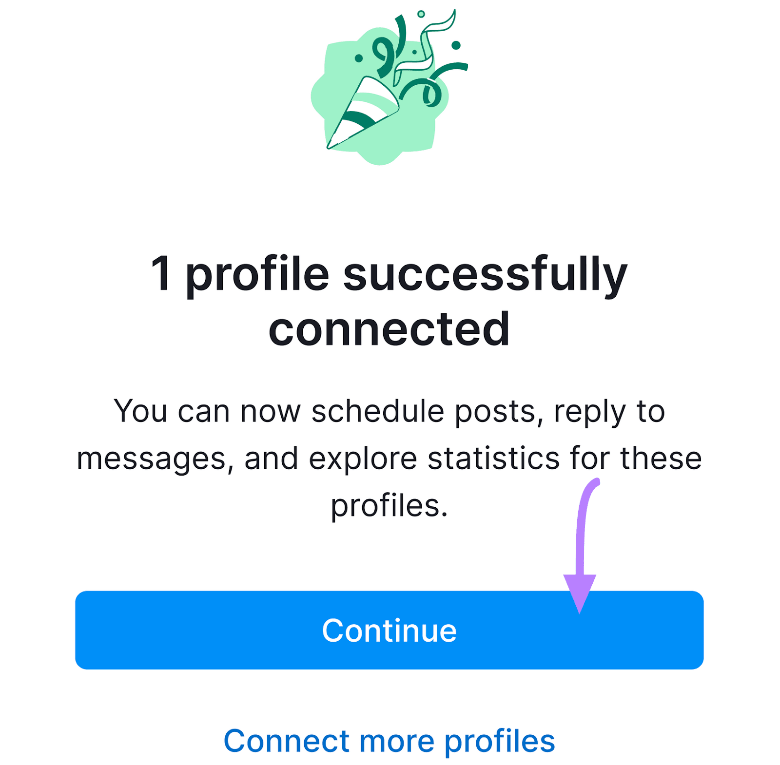 "1 profile successfully connected" message window