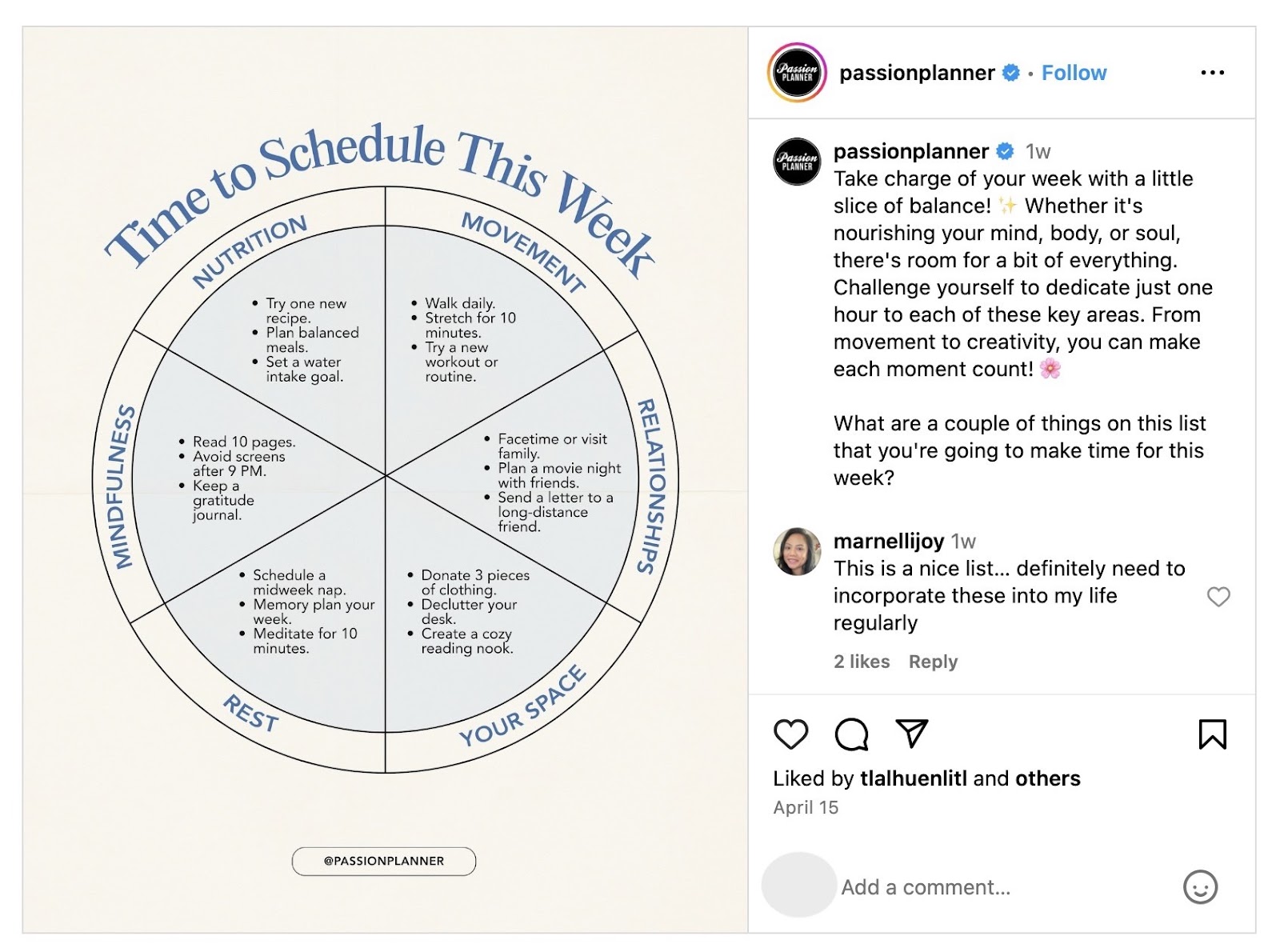 Post connected  Instagram by 'Passion Planner' with acquisition  contented  that helps program  and docket   the week's activities.