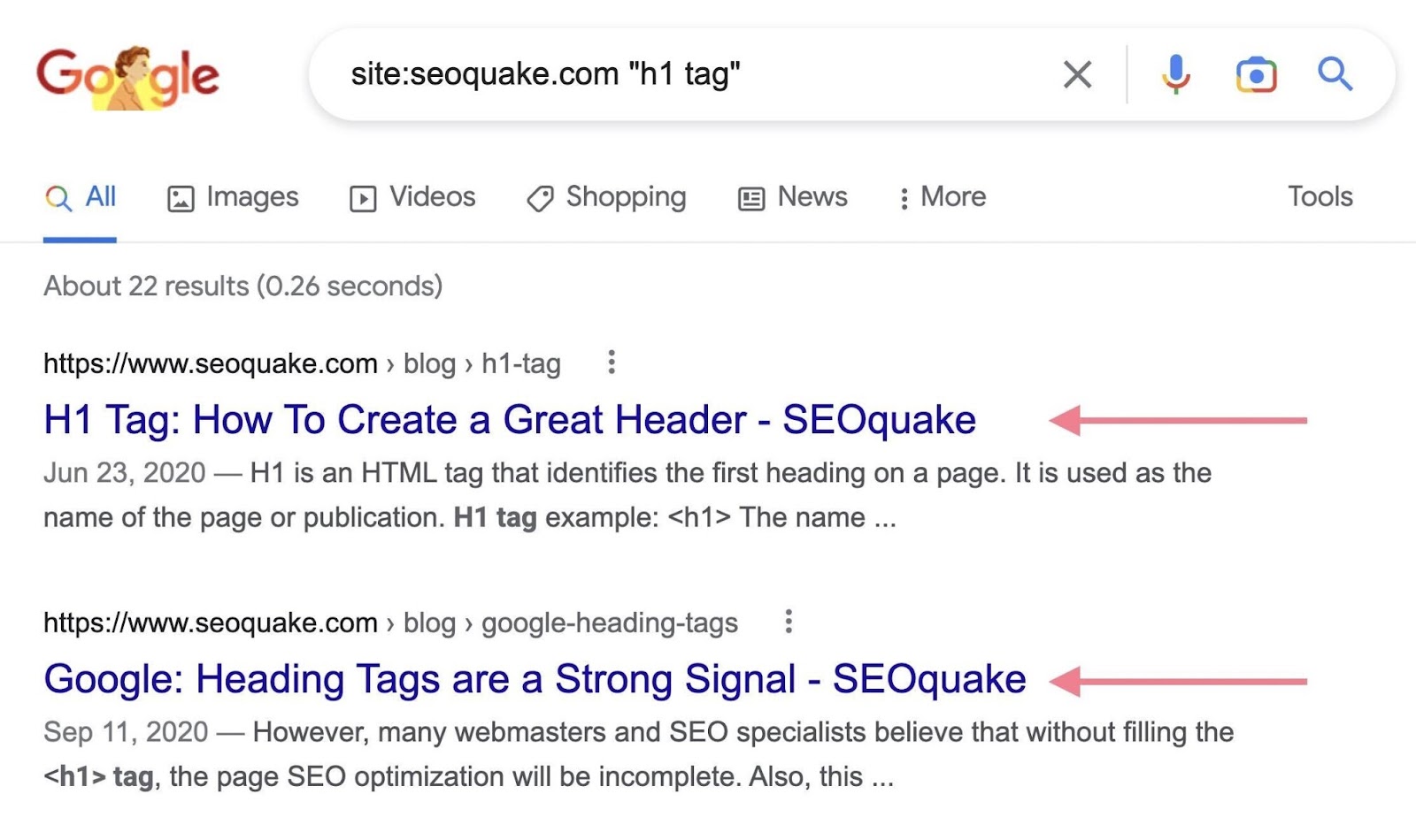 internal linking google serp example