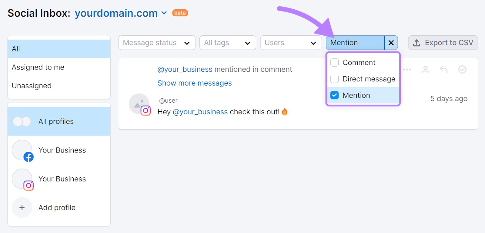 Semrush Social Inbox dashboard