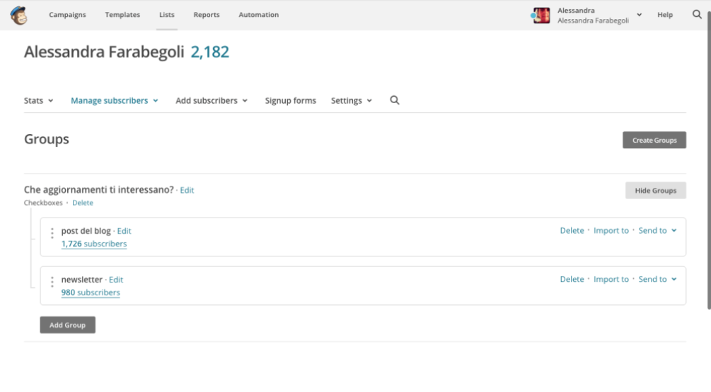 Creare una newsletter con MailChimp: definire i gruppi