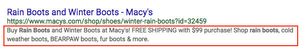 meta description example for rain and winter boots