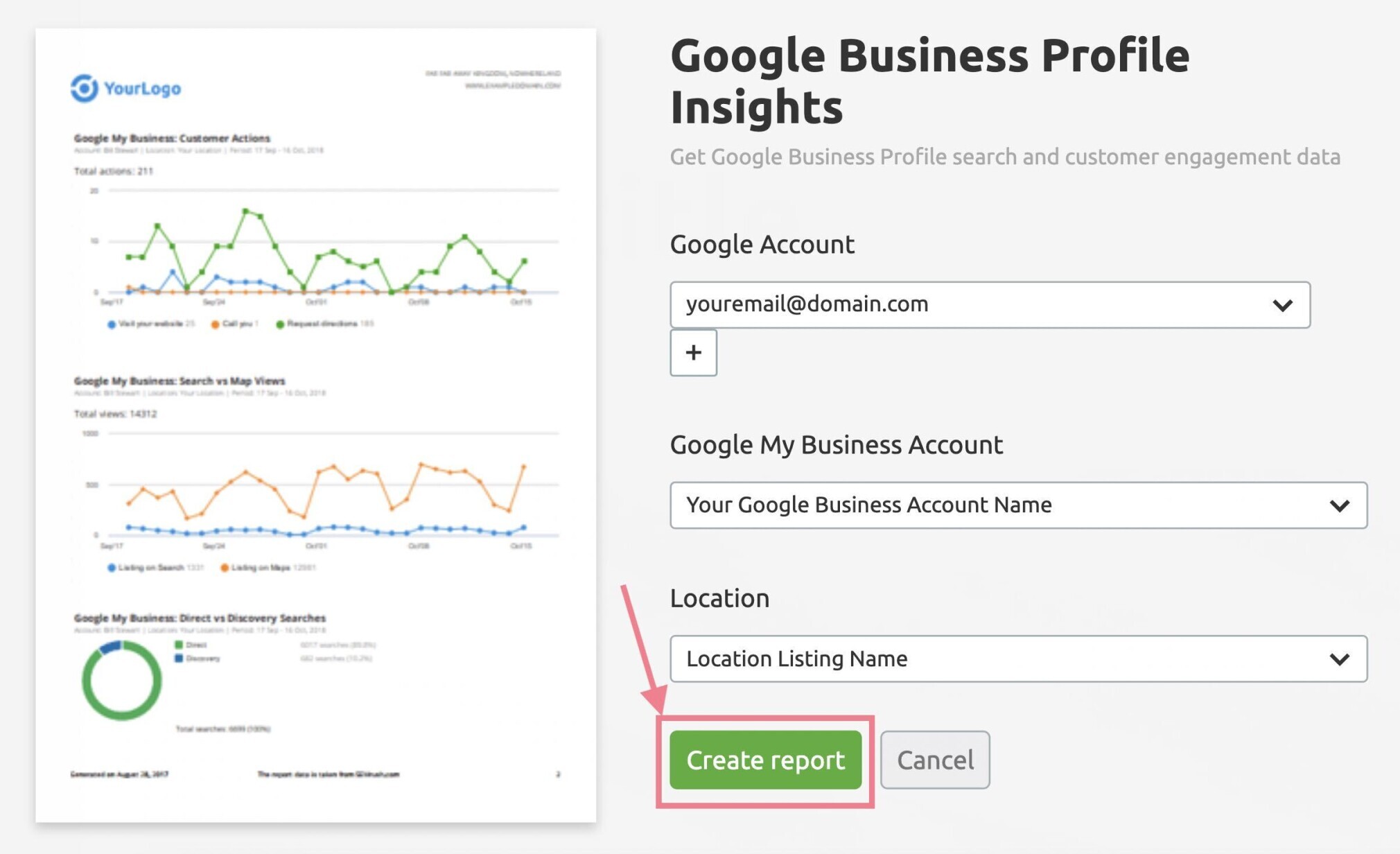 สร้างรายงานข้อมูลเชิงลึกของ Google Business Profile