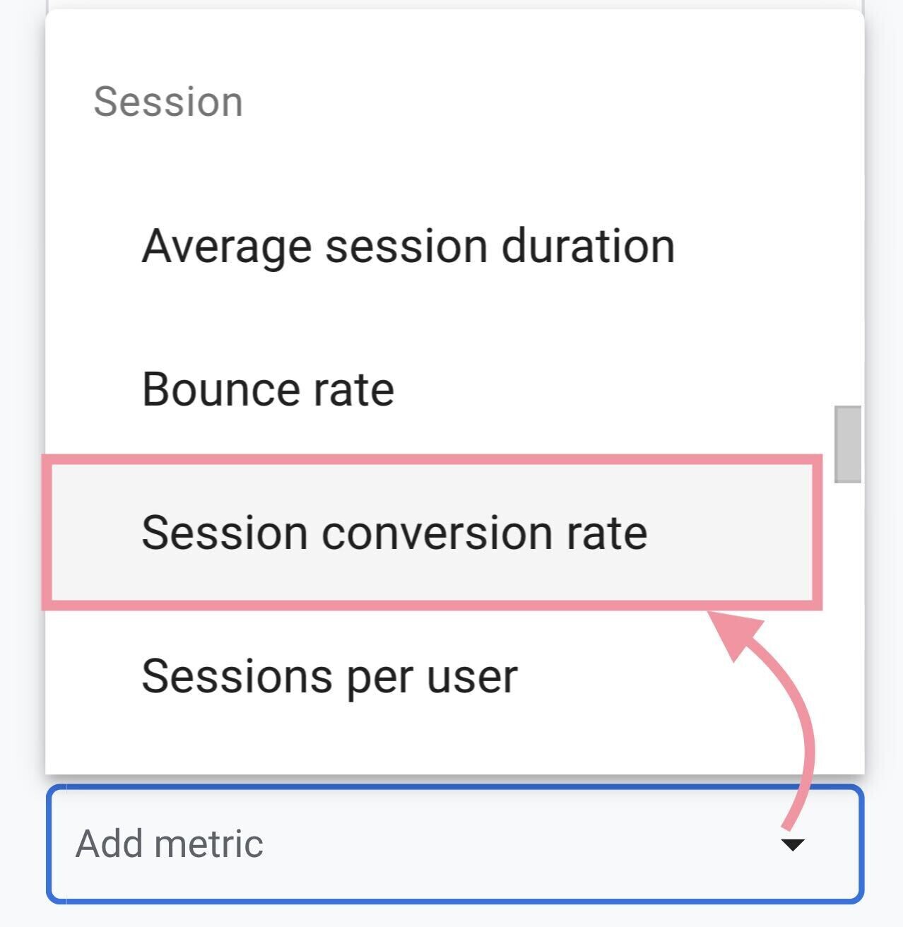 add session conversion rate metric