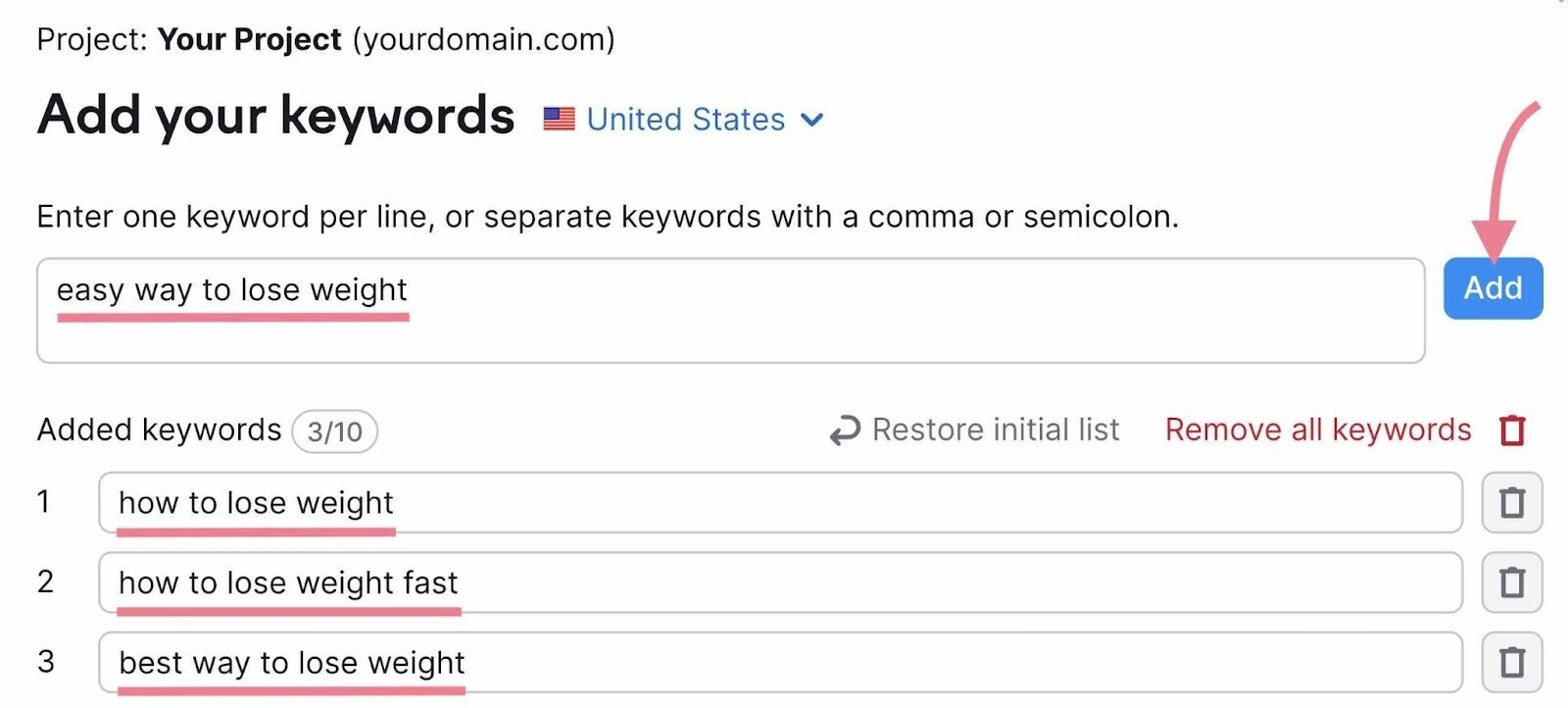 step 2: add keywords