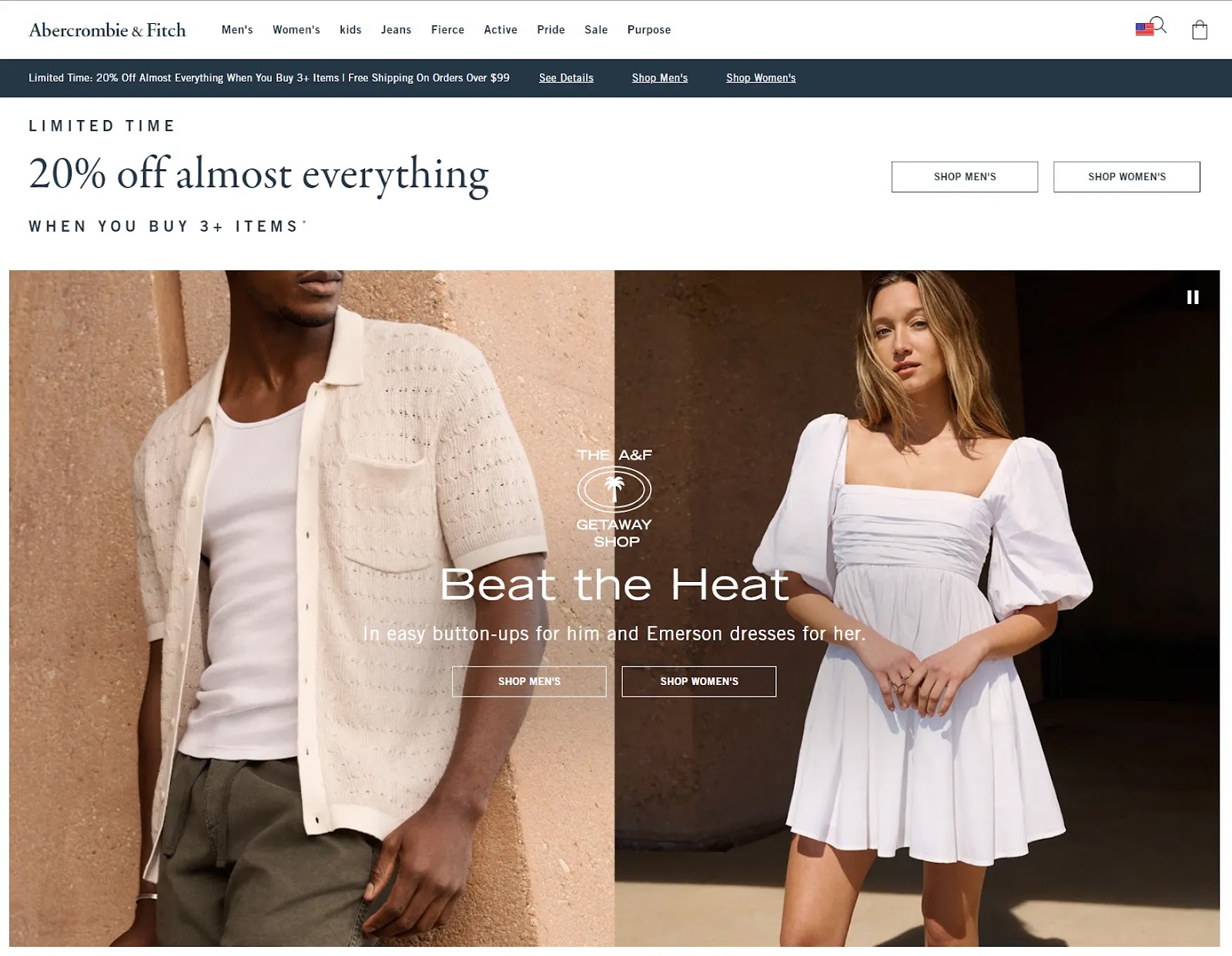 Abercrombie & Fitch's section of the website