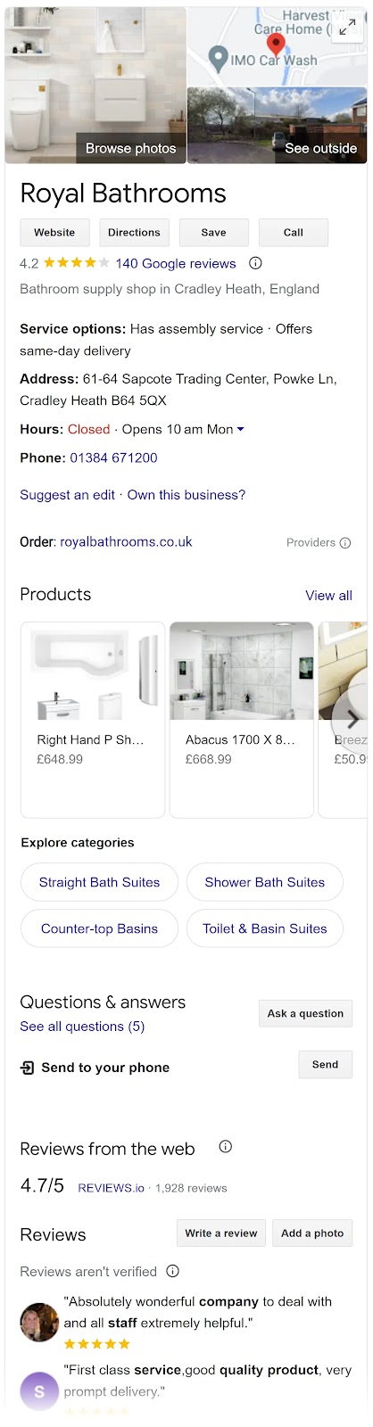 Google Business Profile for "Royal Bathrooms"