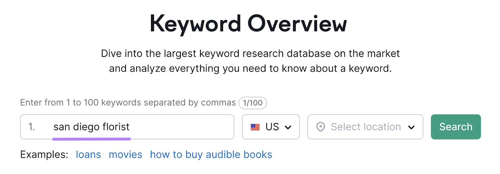 "san diego florist" entered into the Keyword Overview tool search bar