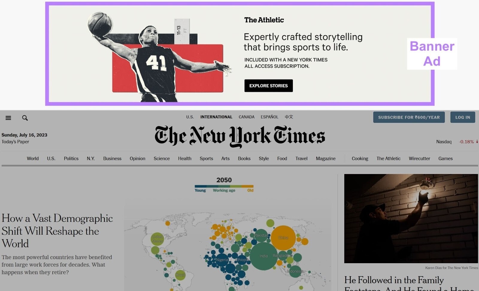 an example of a banner ad on The New York Times website