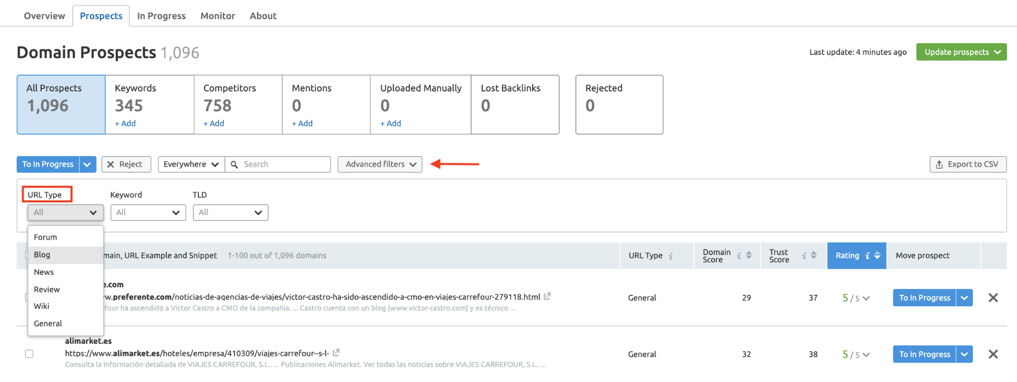 Estrategia de link building - Filtrar por URL