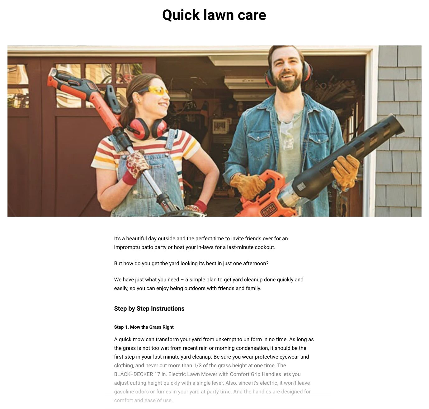 black and decker step-by-step blog post on quick lawn care