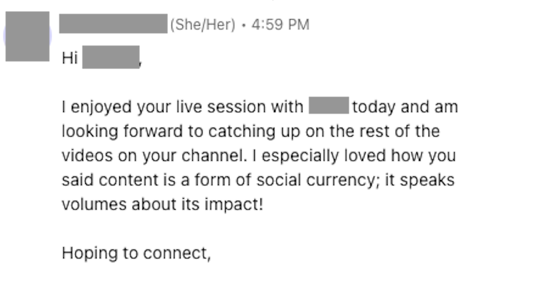 example of sending a message with connection request on LinkedIn