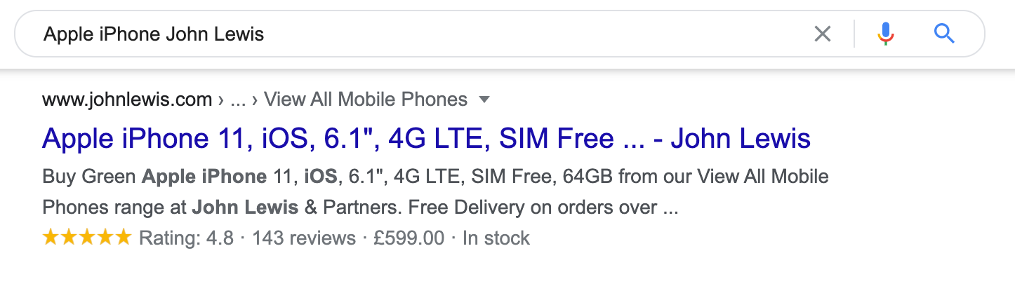 product markup snippet on serp