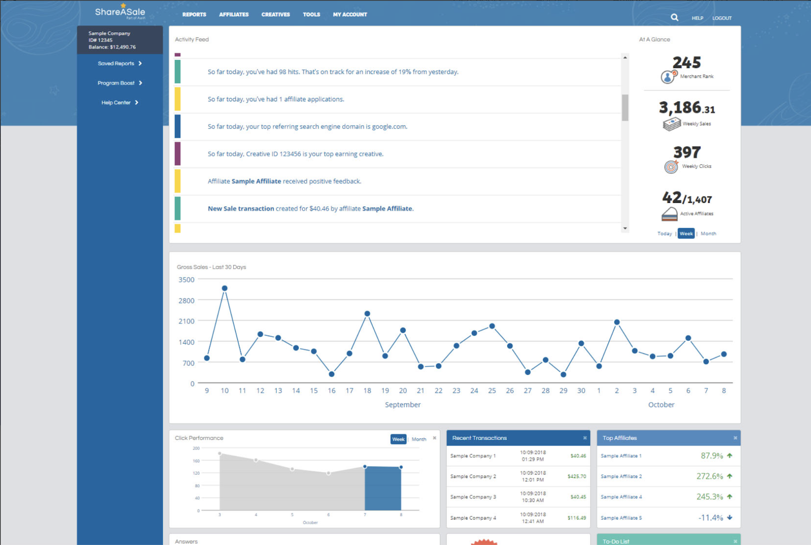 ShareASale run  show  overview dashboard