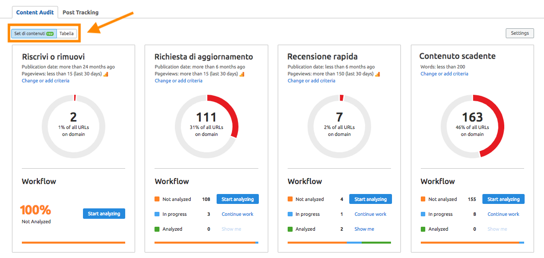 Creare un set di contenuti personalizzato