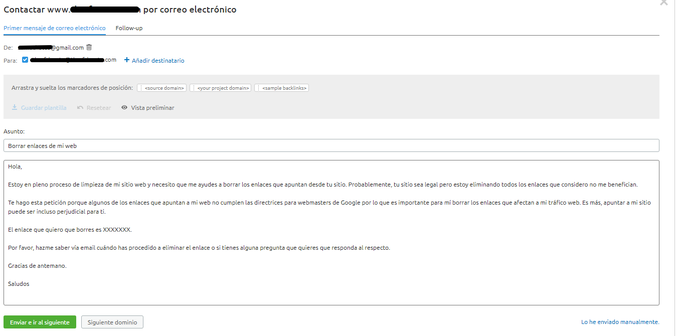 Toxic Backlinks - Backlink audit plantilla correo