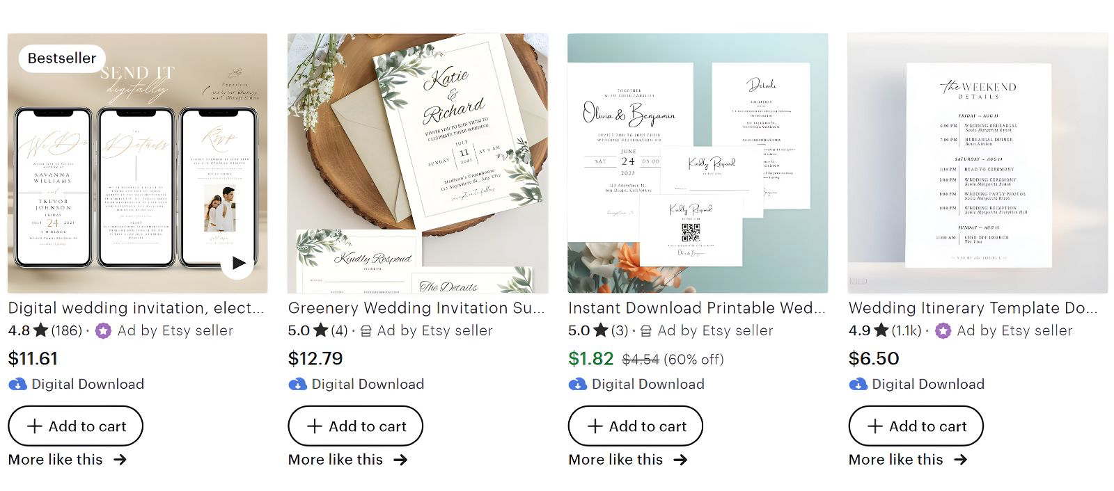 Printable wedding invitations on Etsy