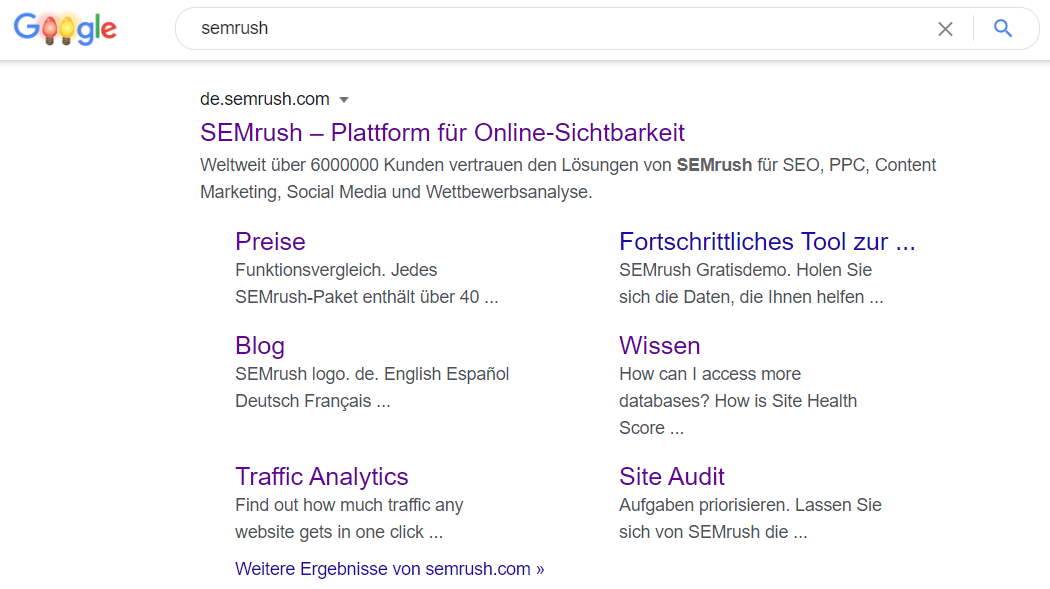 SERP-Funktion Sitelinks