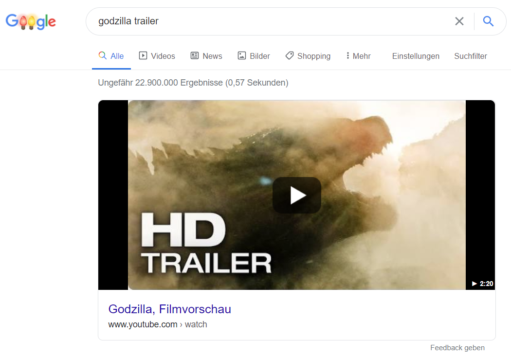 SERP-Funktion hervorgehobenes Video
