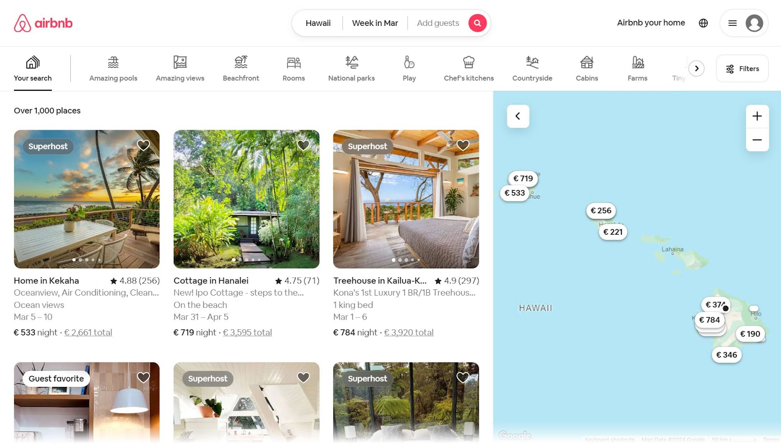 Airbnb's "Your search" page