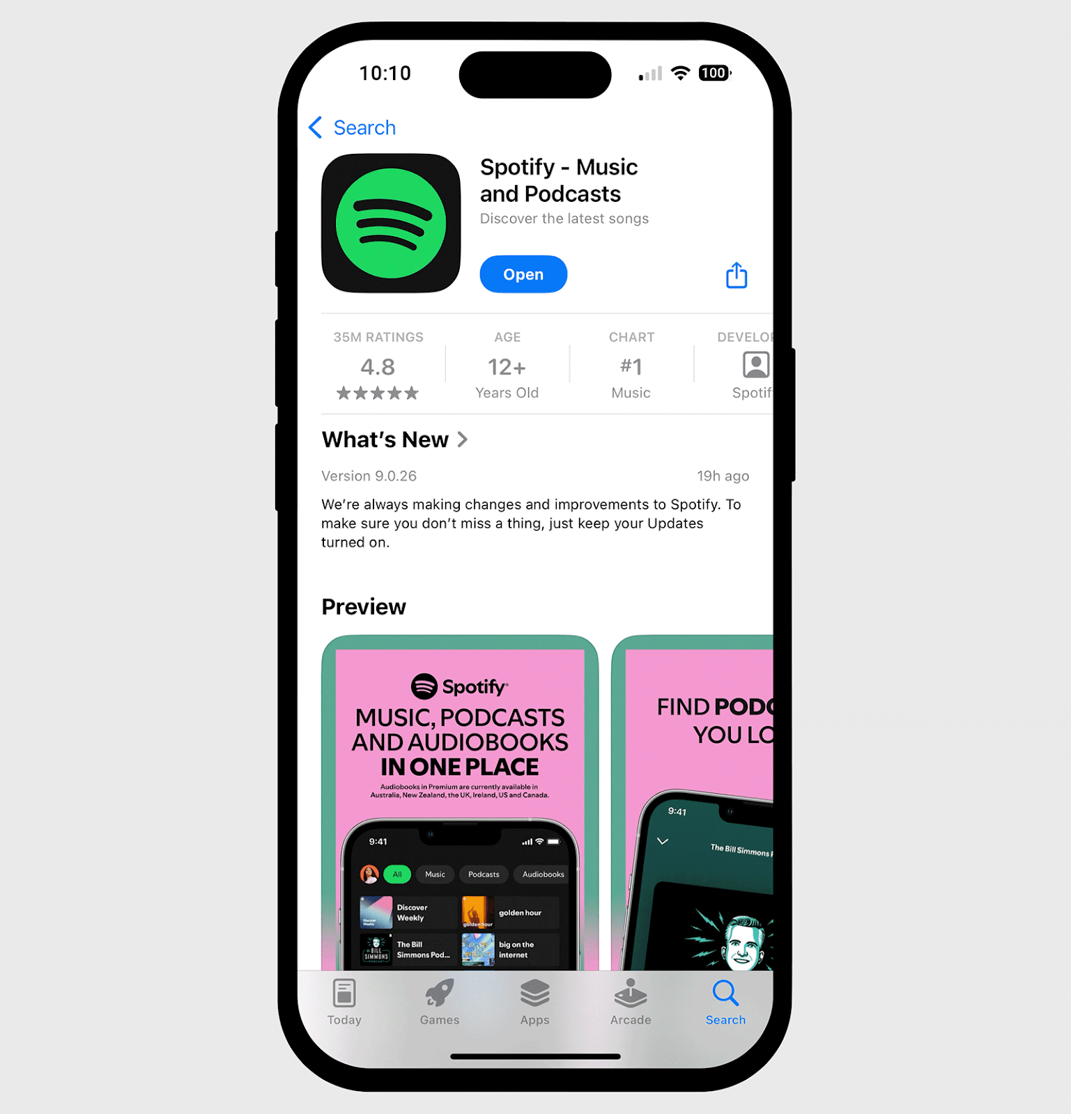 Spotify app listing in Apple App Store US version