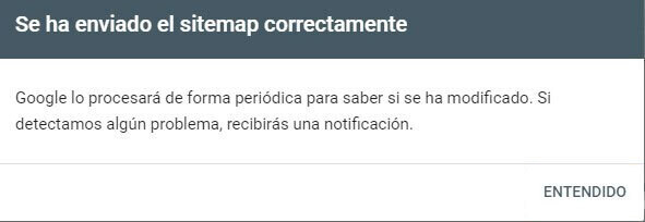 Mensaje de sitemap enviado correctamente