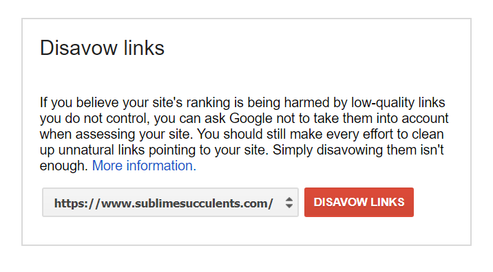Disavow link option on Google