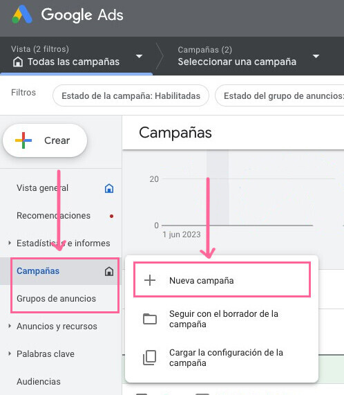 Crear nueva campaña en Google Ads