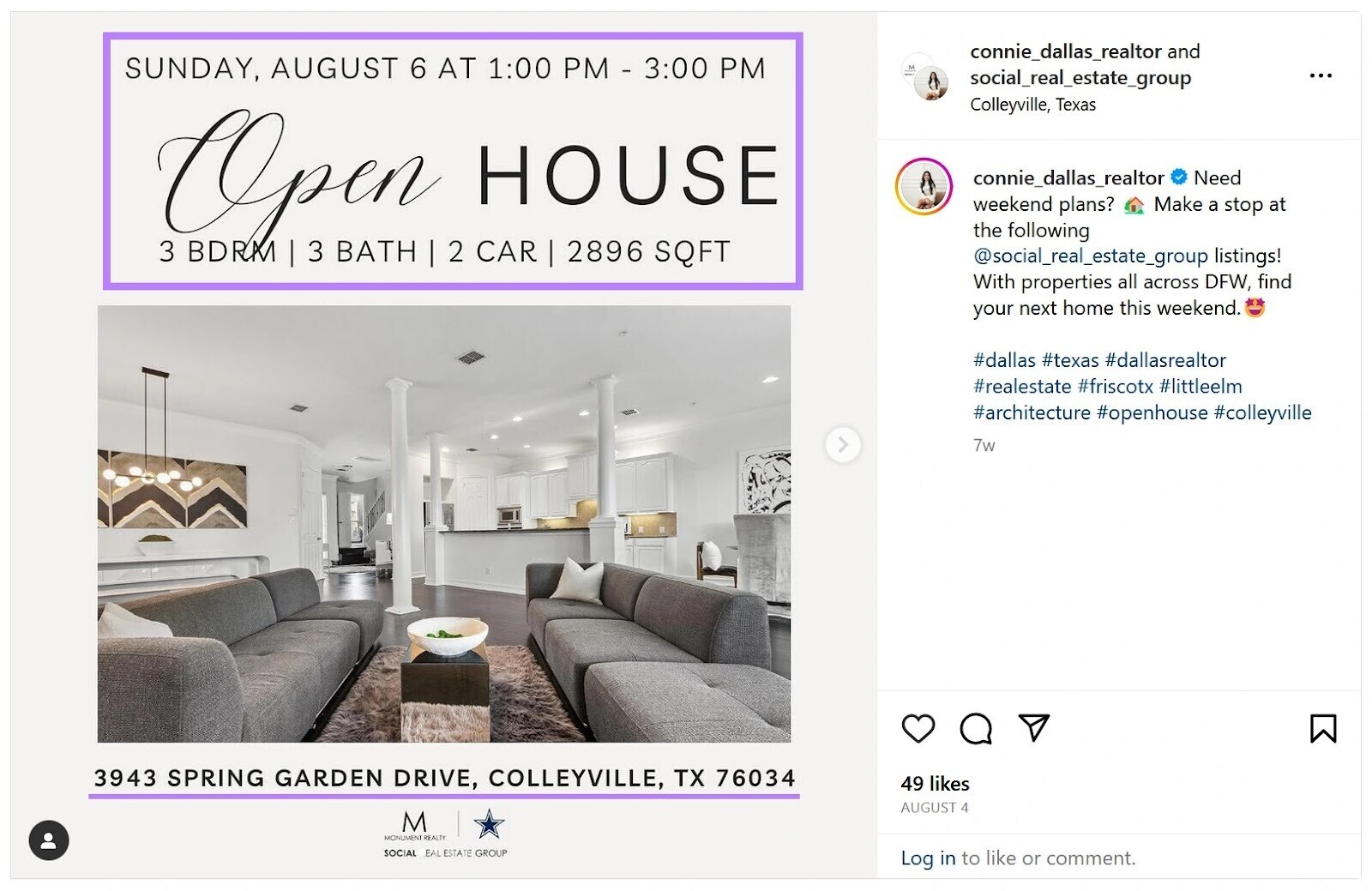 An open house announcement on Instagram