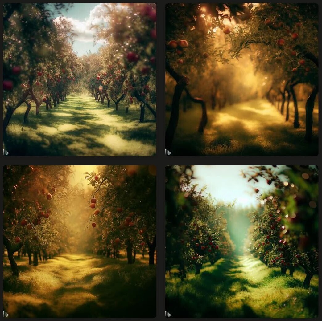 Bing Image Creator results for “an apple orchard”