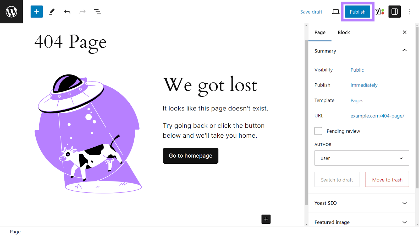 WordPress leafage   exertion   showing illustration  of a customized  404 page.