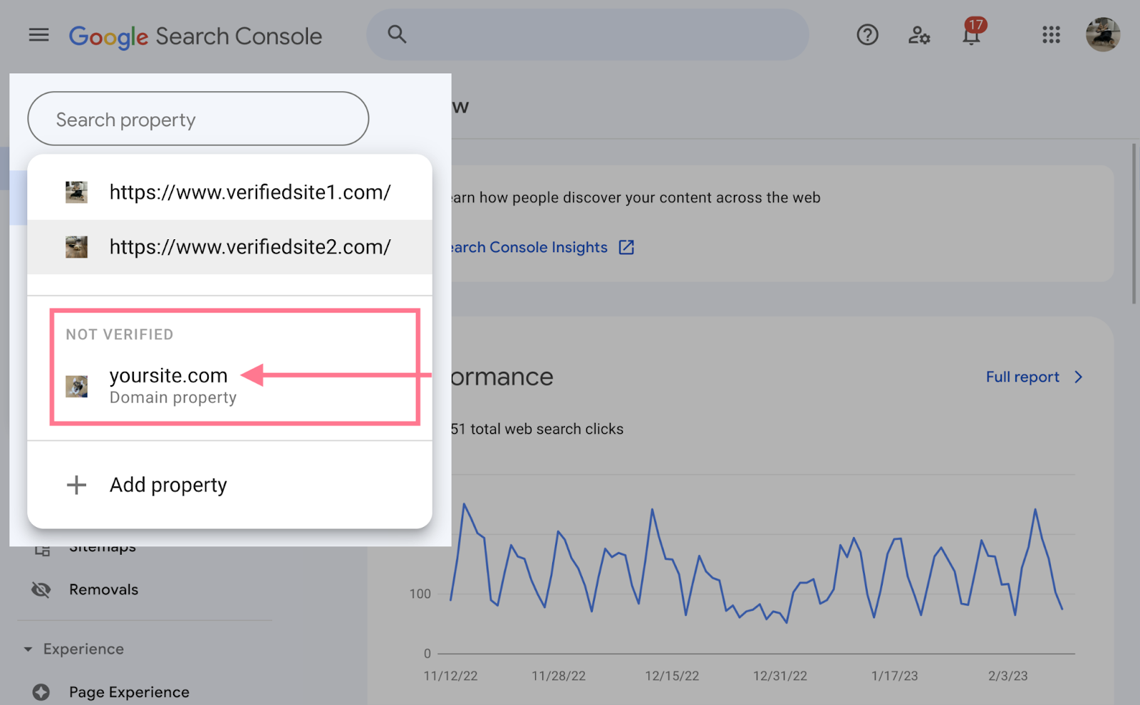 プロパティリストからウェブサイトを選択する