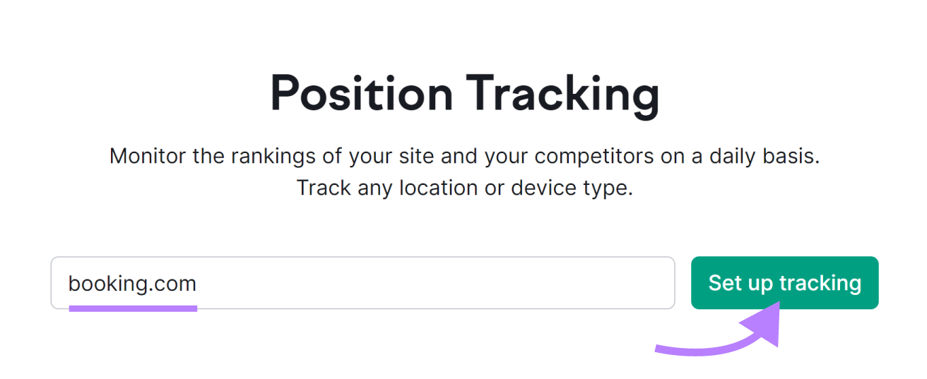 "booking.com" entered into the Position Tracking tool search bar