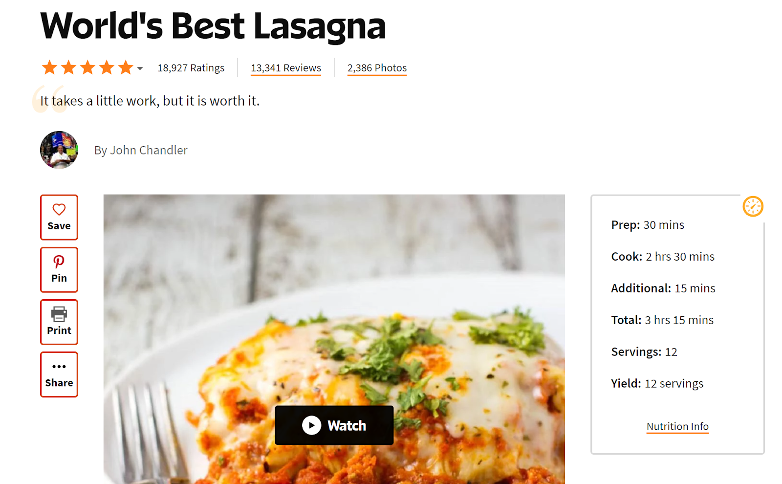 Allrecipes World's Best Lasagna screenshot