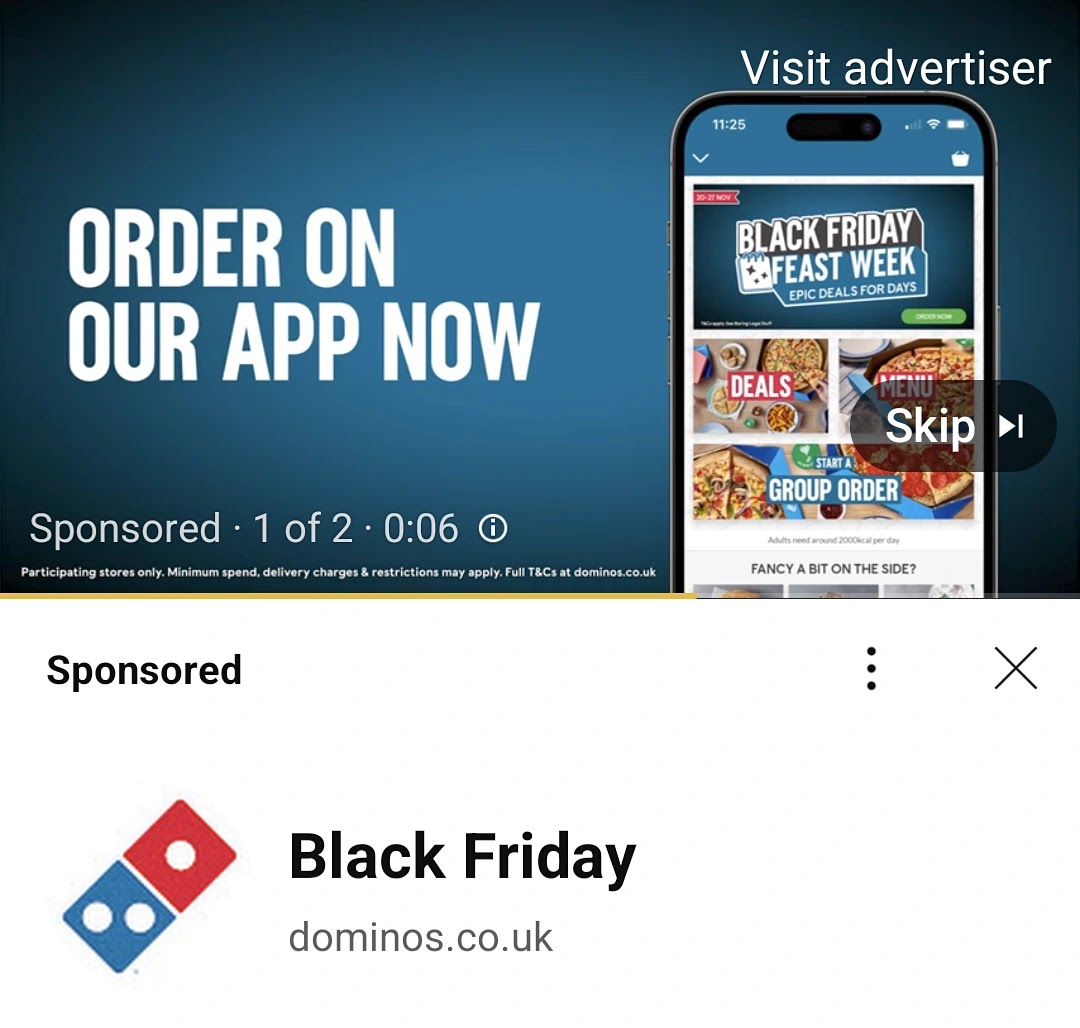 Domino’s Pizza mobile app promoted on Facebook