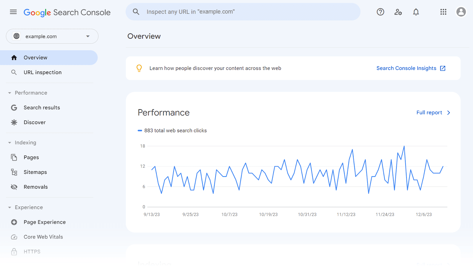 Google Search Console show  overview graph