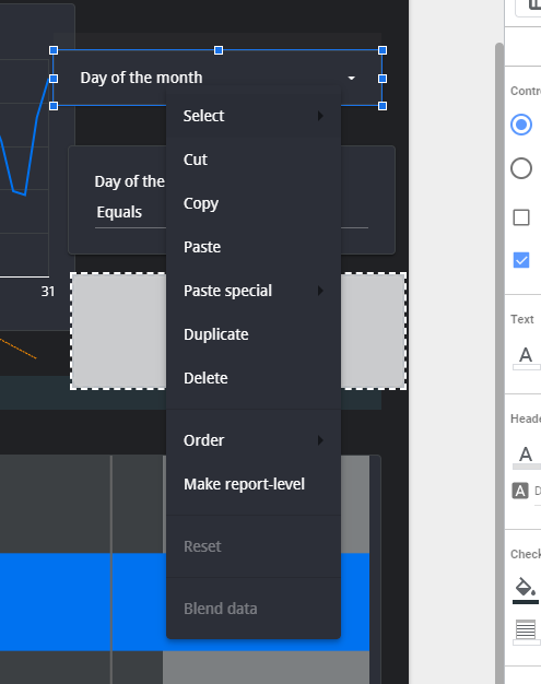 Using copy, paste, and other options in Looker Studio editor