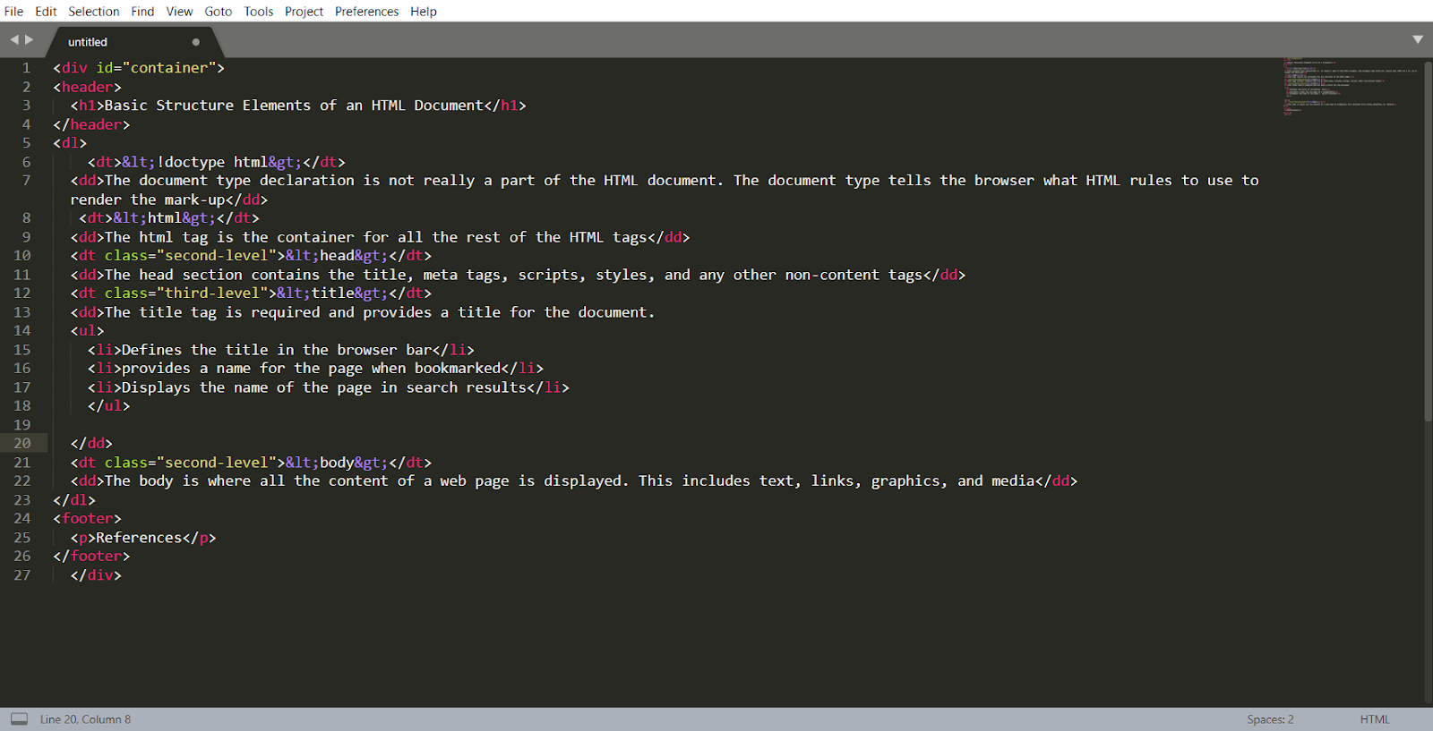 Example of HTML coding.